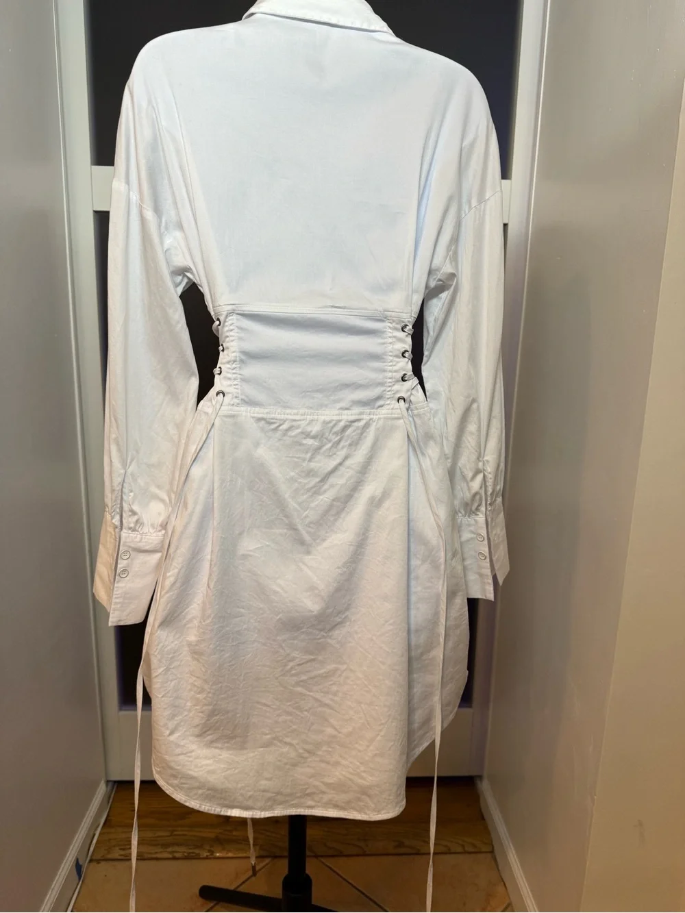 Guess White Y2K Classic Button-Up Cotton Corset Dress, XS